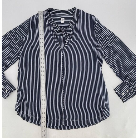 Gap Women’s Navy & White Tie Neck Striped Blouse Size L, Career, Preppy, Boho‎ - Picture 9 of 10